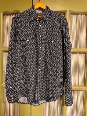 Roper Navy Shirt with White Geometric Print